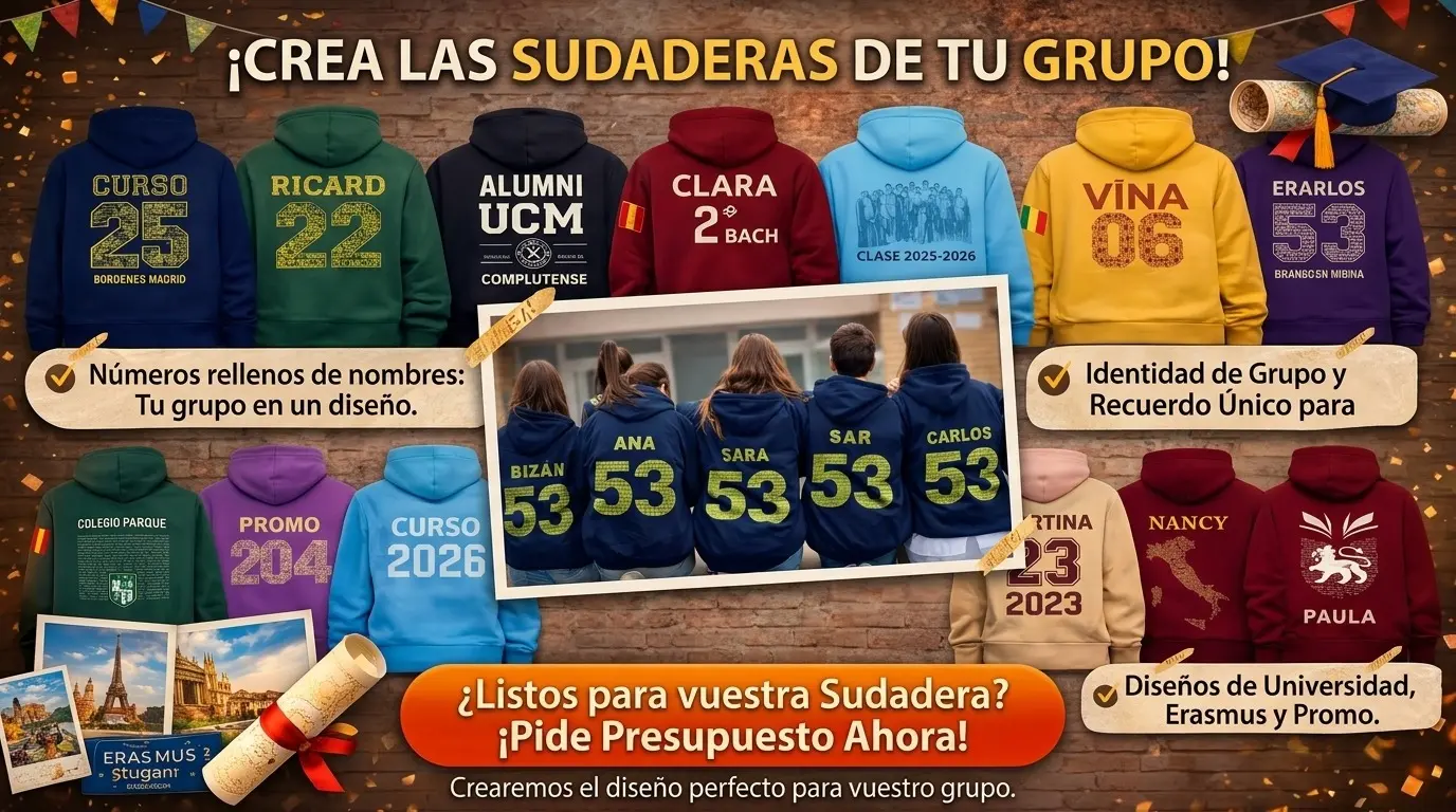 Ejemplos de sudaderas personalizadas para grupos, promociones y universidad